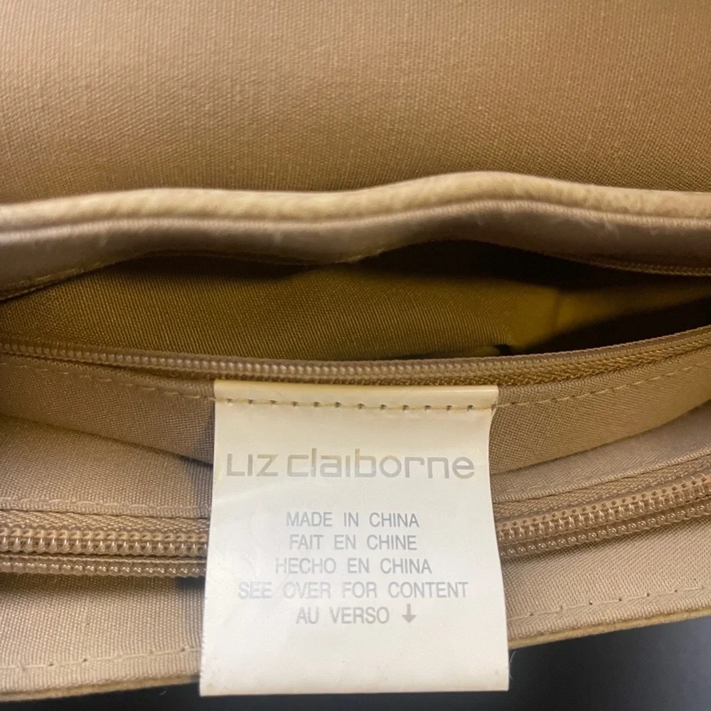 Liz Claiborne Shoulder Bag Beige Brown Paisley Print Handbag Leather Trim NWOT